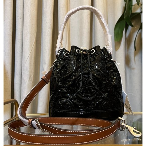 Tory Burch Handbags - ♦️♦️ NEW WITH TAGS!!!  TORY BURCH BLACK PUFFY PATENT BUCKET BAG ♦️♦️